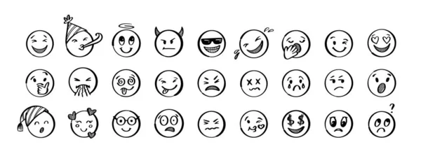 落書き絵文字セット 手描きスケッチベクトルイラスト 異なる表現のパック Emoticons — ストックベクタ