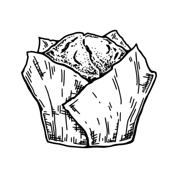 Muffin Papel Artesanal Ilustração Vetorial Vintage Estilo Esboço Bolo Desenhado — Vetor de Stock
