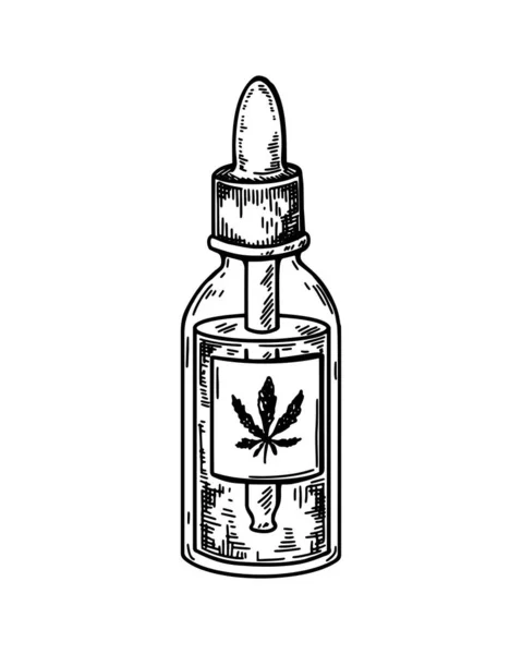 大麻のCbdオイルスケッチ マリファナ製品の図面 手描きのリアルなベクトルイラストをスケッチスタイルで — ストックベクタ