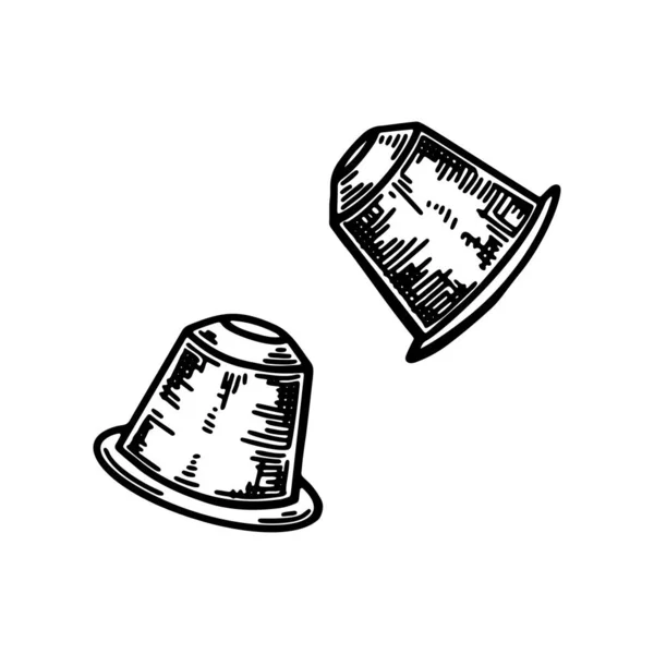 Kapsułki Ekspres Kawy Ilustracja Wektora Stylu Szkicowym Szczegółowy Rysunek Stile — Wektor stockowy