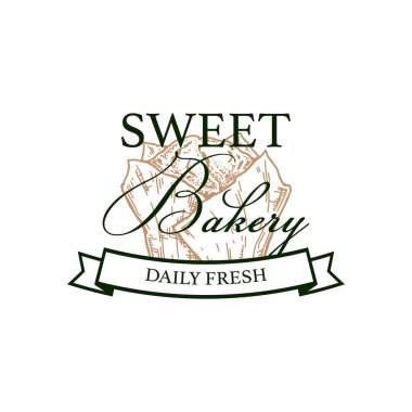 Elle çizilmiş elementlerle birlikte fırın klasik logo şablonu. Robot resim biçiminde vektör illüstrasyonu