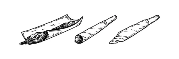 大麻の共同セット 手描きのマリファナスプリフ 下絵風のベクターイラスト — ストックベクタ