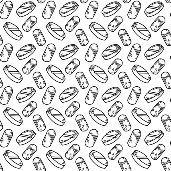 Pills Seamless Pattern Hand Drawn Vector Background Doodle Sketch Style — Stock Vector