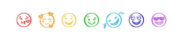 Set Van Trotse Doodle Emoticons Regenboogkleuren Lgbt Design Elementen Homoparade — Stockvector