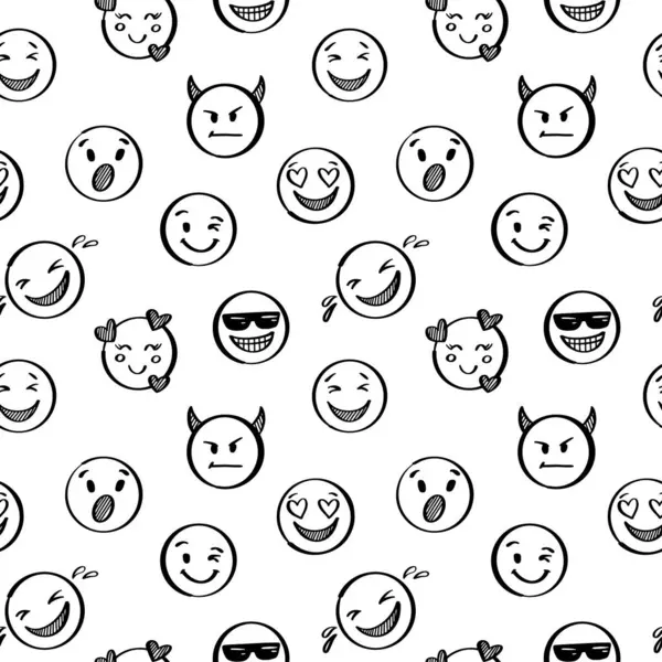 Doodle Emoji Patrón Sin Costuras Dibujo Dibujado Mano Fondo Emoticonos — Archivo Imágenes Vectoriales