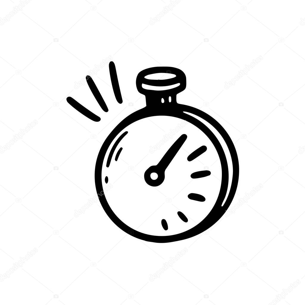 Stopwatch doodle drawing. Deadline, limited time, fast delivery and urgent services concept. Hand drawn time tracker