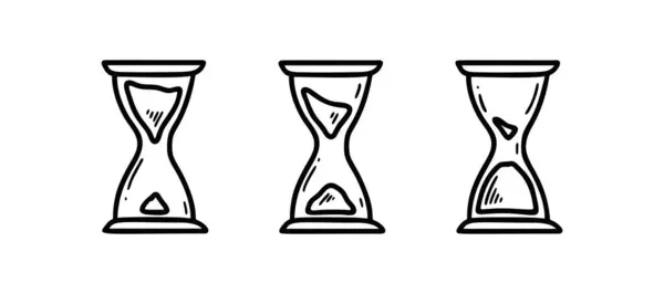 Doodle Hourglass Icons Set Sketch Sandglass Clock Time Countdown Hand — Stock Vector