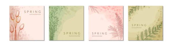 Весняний Квітковий Акварельний Абстрактний Фон Набір Шаблон Розміщення Соціальних Мережах Стокова Ілюстрація