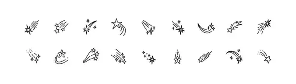 一组涂鸦彗星 手绘流星 轻柔的夜空画 简单的宇宙线条图标 太空流星拍摄 小行星尾翼 银河星团 免版税图库插图