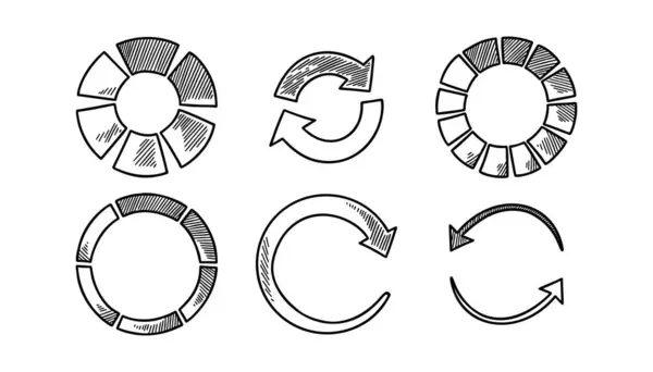 以涂鸦式加载圆圈集 素描下载图标 进展用户界面信息图形 循环符号 派图统计图 图库插图