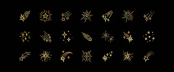 金色的星星 彗星涂鸦集 手绘夜空星空 占星术 天体背景 坠落的小行星手绘草图圣诞佳节快乐新年装饰品 矢量图形