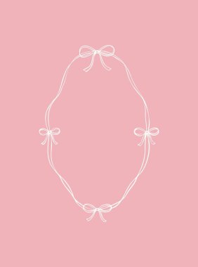 Fiyonklu oval kız kurdelesi. Sevgililer günü, Noel, düğün eli kırmızı romantik kart ve davetiye şablonu. Karalama kaprisli filigran Sınırı zenginleştirir