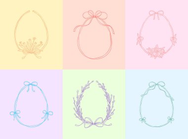 Renkli geometrik Paskalya pembe arka planı. Yumurta şekilli çerçeveler ayarlandı. Coquette kız gibi flörtöz el çizimi vektör çizimi. Çizgi karalama çizimin güzelmiş. Botanik Bahar Çiçeği Koleksiyonu