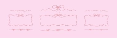 Pembe kurdele ayırıcı ve yatay dikdörtgen çerçeve. Çizim stilinde seksi kız çizimi. El çizimi sınır. Noel hediyesi, doğum günü hediyesi kaseti. Zarif yatay süsleme