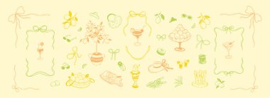 ABD 'nin bağımsızlık günü kırmızı ve mavi renkli havai fişek arka planı. 4 Temmuz Amerika ulusal bayram kutlaması. El çizimi karalama vektör çizimi. Konfeti, yıldızlar, patlak, parlak renkli karalama