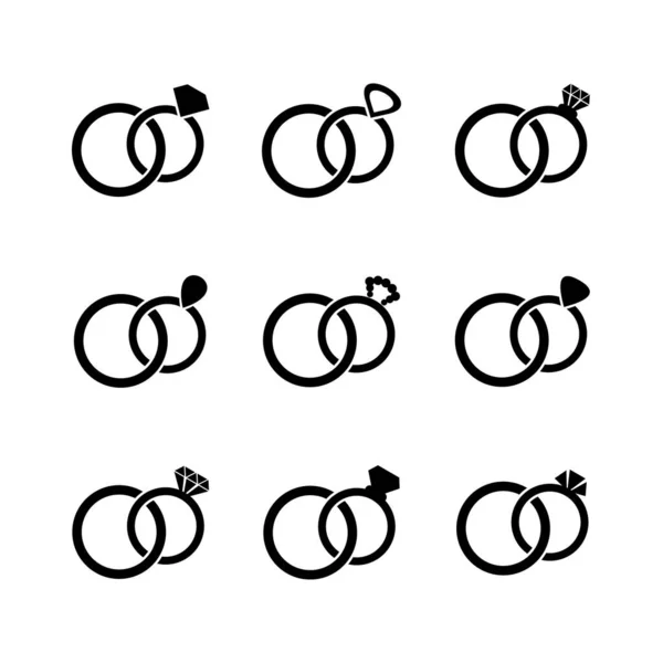 Eenvoudige Zwarte Vector Trouwringen Symbolen Collectie Geïsoleerd — Stockvector