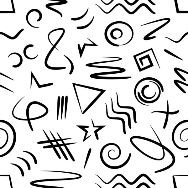 Negru Desenat Manual Vector Marker Doodles Model Fără Sudură — Vector de stoc