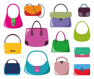 Renkli vektör kadın el çantaları çeşitli moda tarzları koleksiyonu