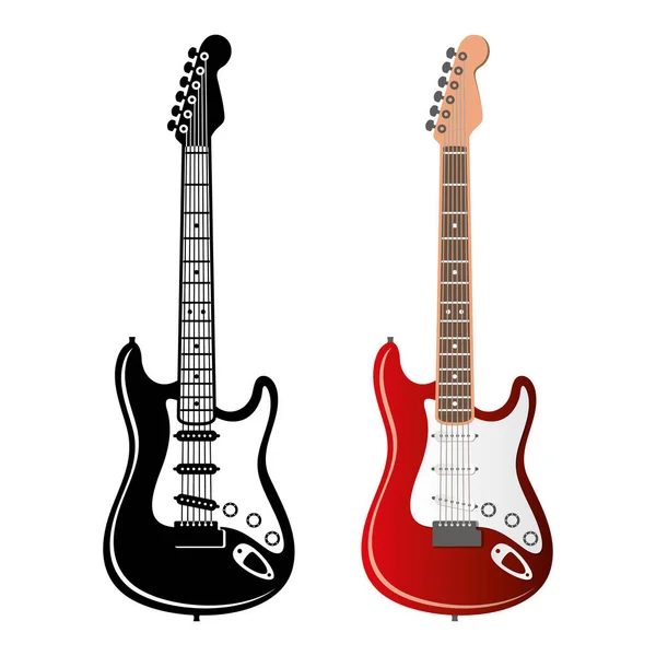 Elektro Gitar Düz Vektör Illüstrasyon Monokrom Kırmızı Stok Vektör