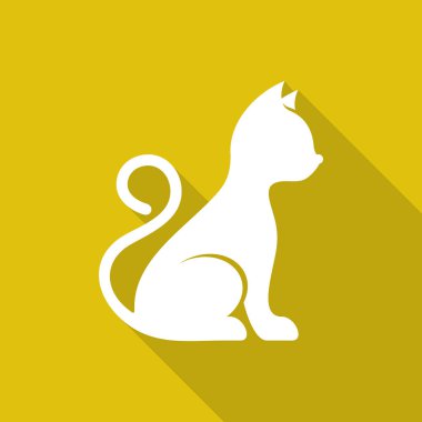 Beyaz vektör şirin kedi düz simge sarı arkaplan