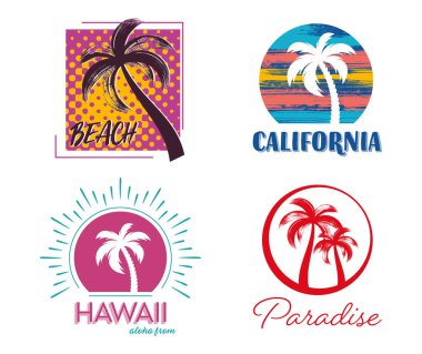 Vektör palmiye ağaçları siluet tişört tasarım şablonları