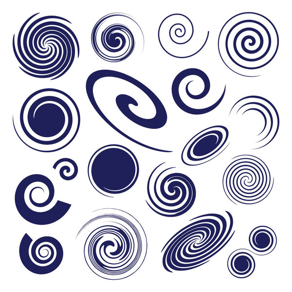 Set of different vector spiral design elements isolated