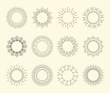 Benekli çizgi siyah vektör güneş patlaması tasarım ögesi koleksiyonu