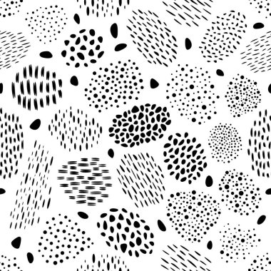 Siyah soyut çeşitli noktalı şekiller vektörsüz desen