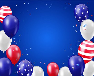 Birleşik Devletler ulusal bayramları için parlak bir vatanseverlik geçmişi. Amerikan bayrak balonları vektör illüstrasyonu