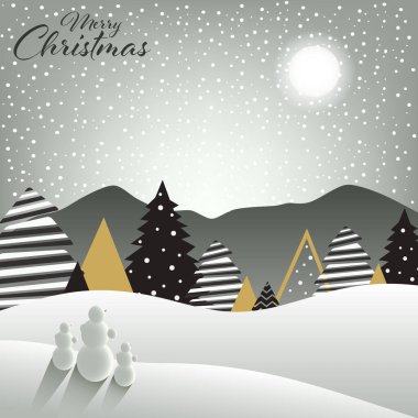 Karlı manzaralı Noel kartı ve kardan adam vektörü 10.