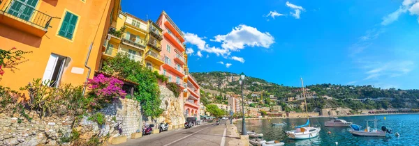 Panoramisch Uitzicht Zee Promenade Badplaats Villefranche Sur Mer Cote Azur — Stockfoto