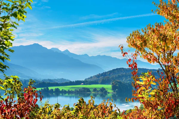 Γραφικό Φθινοπωρινό Τοπίο Λίμνη Gruyere Στην Ελβετία Καντόνιο Fribourg Ελβετία Εικόνα Αρχείου