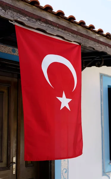 Fondo Bandera Turca Bandera Textil Roja Turquía Las Calles Estambul —  Fotos de Stock