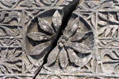 Türkiye 'nin antik Xanthos kentinde taş süsleme. Antik Yunan medeniyetinin kalıntıları, kültür ve sanatın taş nesneleri. Yüksek kalite fotoğraf