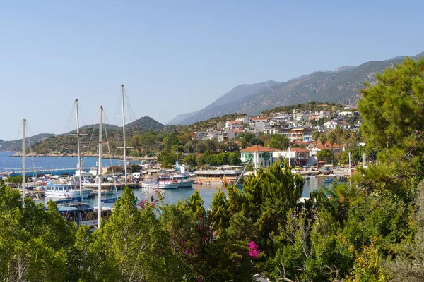 stock image Kash, Turkey - November 29, 2022: View of the panorama of the Turkish city of Kas from above. Tourist attractions of Turkey and Mediterranean Sea. Travel, vacation, tourism concept. High quality photo