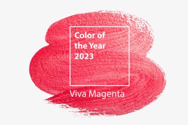 2023 yılının rengi. Beyaz arkaplanda Magenta yeni trend rengi. Doku boyası lekesi. Yüksek kalite fotoğraf