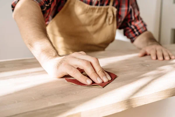 stock image Carpenter works with wood in the workshop. Small business, production, craft concept. High quality photo