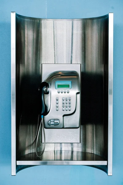 Telefono Pubblico Sul Muro Telefono Pubblico Moderno Chiamate Pagamento Luogo — Foto Stock