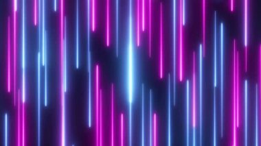 Neon çizgileri soyut arkaplan. Siyah arka planda parlak fütürist mavi çizgiler. 80 'lerin retro dalga estetiği. Yüksek kalite 4k görüntü