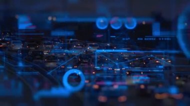 Gece kenti yol geçmişine ait teknoloji verileri. İletişim işi bağlantısı konsepti. Yüksek kaliteli FullHD görüntüler