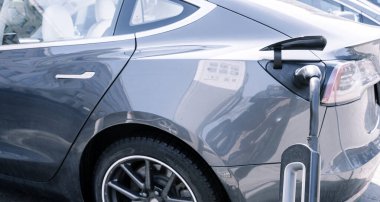 Charging station for electric cars. Types and connectors of ports for charging vehicles. High quality photo