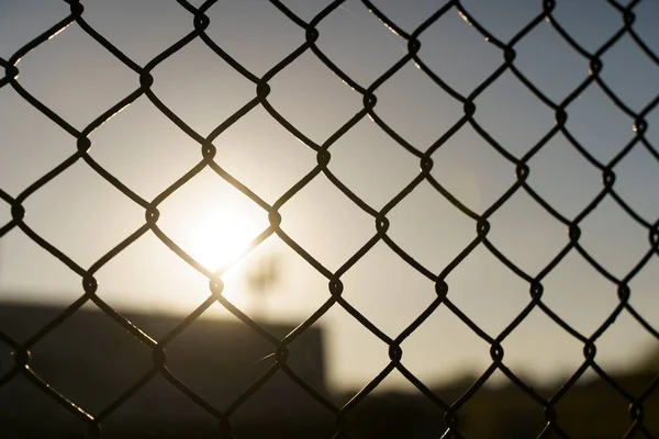 Mesh Netting Fence Sunset Border Prohibition Protection Crisis Concept High — Stock Photo, Image
