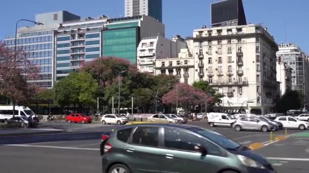 Буэнос Айрес Аргентина Мая 2023 Года Автобусы Движение Улице Буэнос — стоковое видео