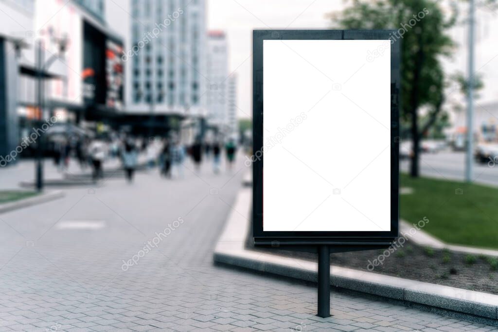Billboard mockup poster on the city street background. Empty billboard. High quality photo
