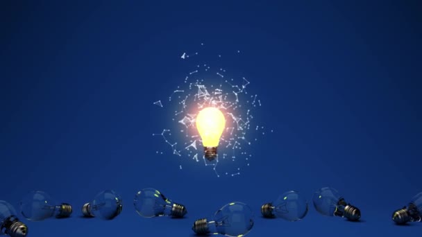 불가사의 아이디어 파란색 배경의 에너지 램프입니다 창의성 기술적 개념입니다 고품질 — 비디오