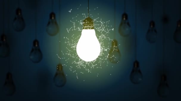 Lampenlichtconcept Energie Elektrische Lamp Blauwe Achtergrond Innovatie Creatief Technologisch Concept — Stockvideo