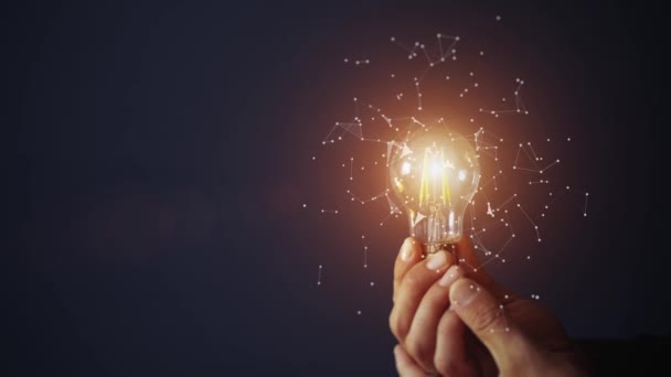 Идея Лампочки Энергетическая Лампа Руке Озил Креативная Технологическая Концепция Высококачественные — стоковое видео