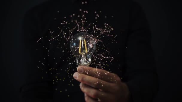 Conceito Ideia Luz Lâmpada Lâmpada Elétrica Energia Mão Inovação Criativo — Vídeo de Stock