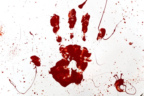 Кровавый Отпечаток Руки Белом Фоне Красный Отпечаток Ладони Высокое Качество — стоковое фото