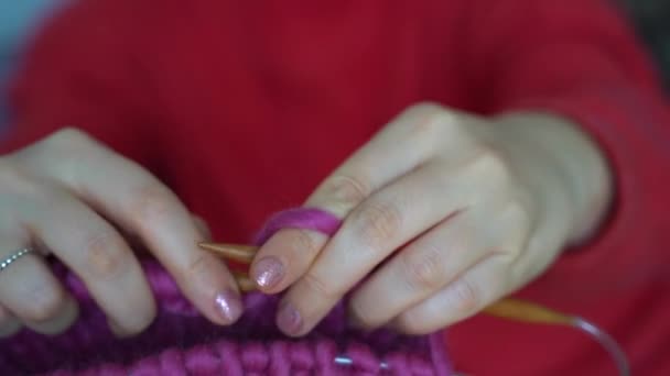 毛织的 冬天的家庭嗜好 编织温暖的冬衣 优质Fullhd影片 — 图库视频影像